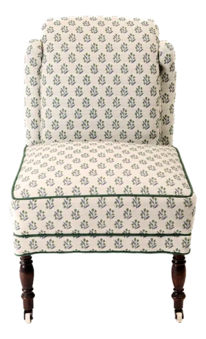 Ferrick Mason Upholstered Petite Slipper Antique Chair With Contrast Welting