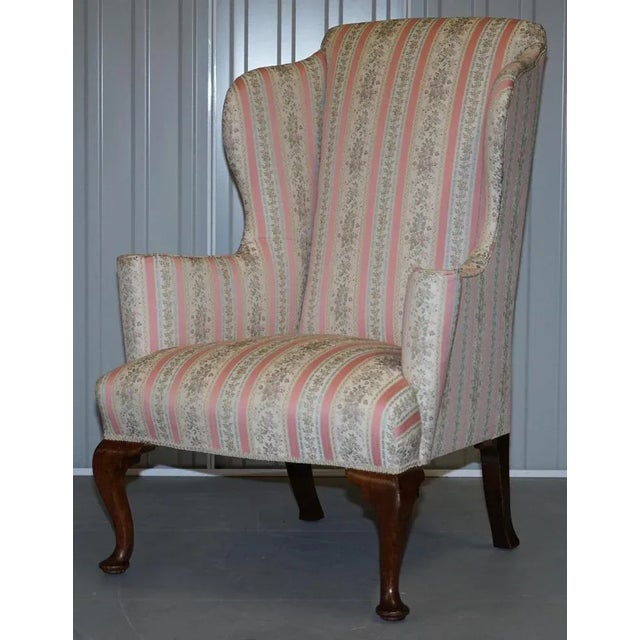 Hollywood Regency Regency Walnut Wingback Armchair with Striped Fabric from Howard & Sons For Sale - Image 3 of 18