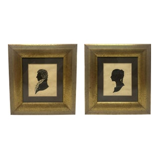 Antique Pair English Watercolor Paintings Silhouettes Giltwood Frames 19 Centry For Sale