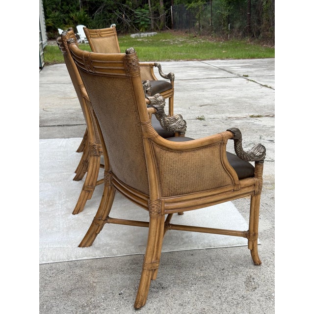 Set of 4 Asian Chinoiserie Faux Bamboo Armchairs With Sculptural Metal Fish Motifs For Sale - Image 14 of 17