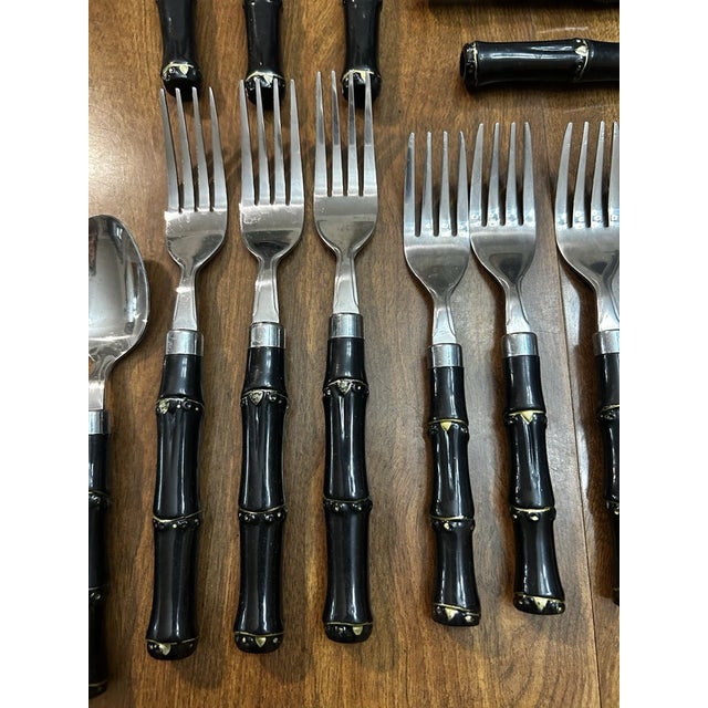 1990s Vintage Mid Century Modern Gibson Faux Bamboo Stainless Flatware - 28 pcs For Sale - Image 5 of 5
