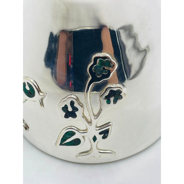 1960s Los Castillo Taxco Malachite & Silver Plate Bird Pitcher For Sale - Image 15 of 18