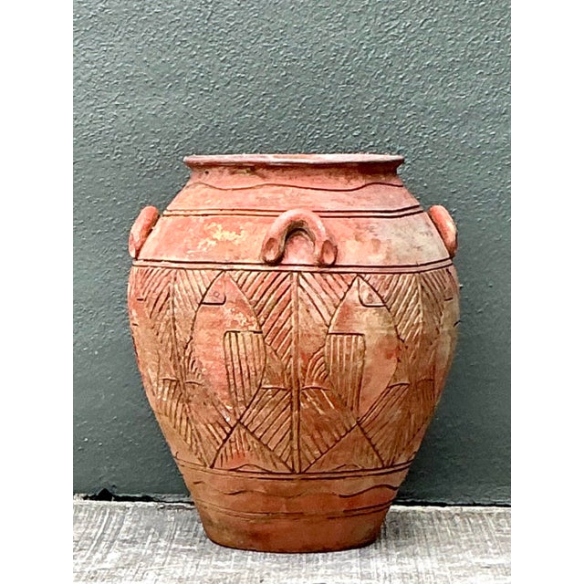 Vintage Etched Terracotta Urn For Sale - Image 10 of 12