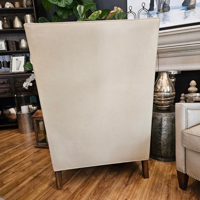 Transitional Custom Leather Wing Chair For Sale - Image 3 of 7