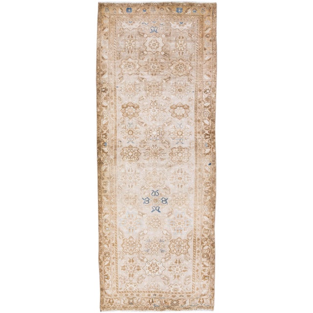 Beige 1960s Vintage Malayer Shabby Chic Handmade Floral Beige Wool Runner For Sale - Image 8 of 8