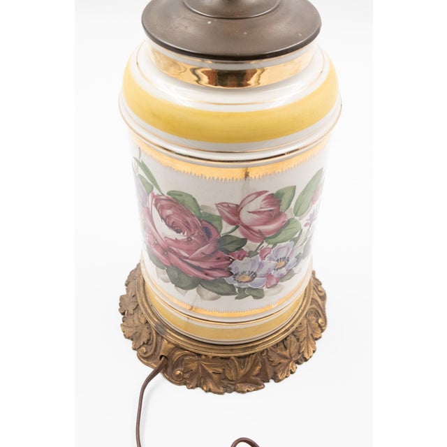 1950s Hand-Painted Floral Porcelain Table Lamp With Cast Brass Acanthus Base For Sale - Image 9 of 9