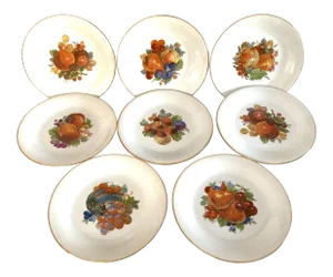 Vintage French Porcelain Painted Fruit Plates Set-8