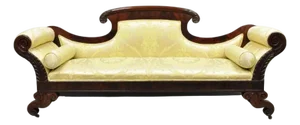 Antique American Empire Neoclassical Carved Mahogany Sofa With Gold Fabric