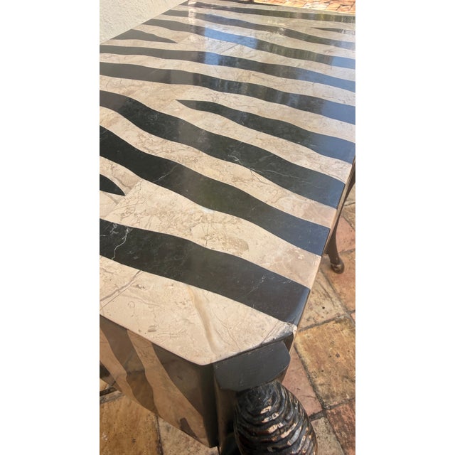 Black Vintage Tessellated Stone Zebra Pattern Side Table Attributed to Maitland-Smith With Sculptural Figural Supports For Sale - Image 8 of 14