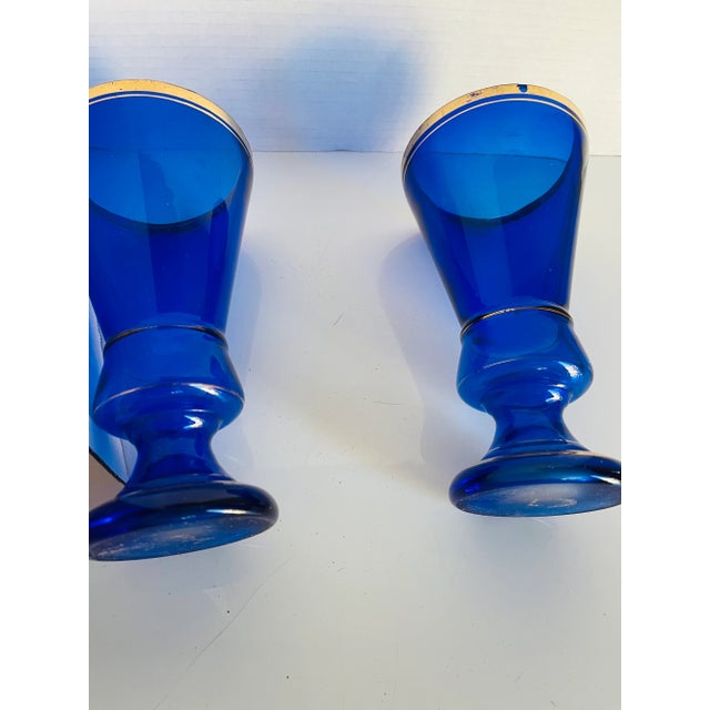 Pair Antique Moser Cobalt Glass Vases Bohemian Biedermeier Cobalt Glass Vases- Beaker Rs For Sale - Image 4 of 4