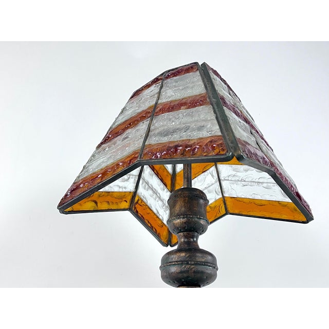 Large Brutalist Thick Glass and Metal Table Lamp by Longobard, Italy, 1970s For Sale - Image 11 of 18