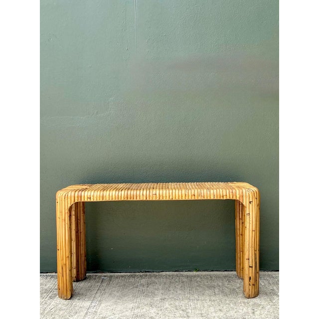 Wood Vintage Rattan Waterfall Console Table For Sale - Image 7 of 12