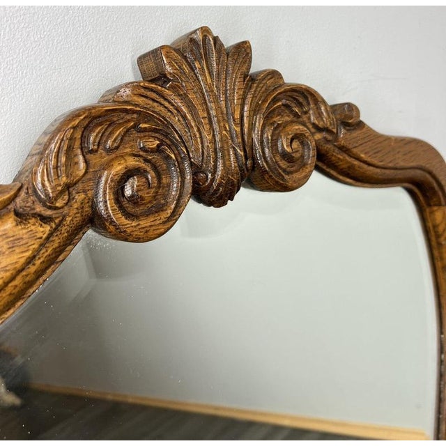 Glass French Wall Mirror with Ornate Carved Oak Frame For Sale - Image 7 of 9