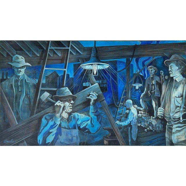 Late 20th Century Monumental Wpa Style Painting by Chicago Artist Amelia Helper For Sale In Miami - Image 6 of 7