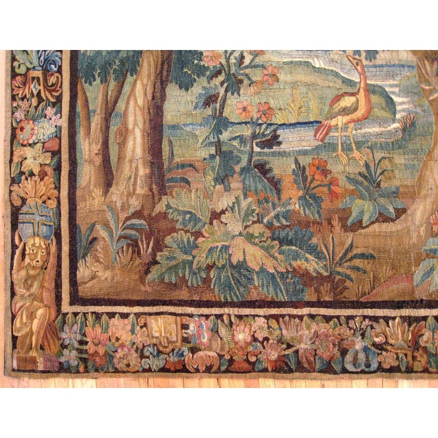 17th Century 17th Century Flemish Verdure Landscape Tapestry, With an Exotic Bird by Lakeside For Sale - Image 5 of 6