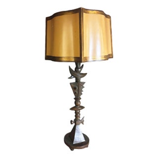 1990s Postmodern Patina Bronze Totem IV Table Lamp by Tom Corbin W/ Shade For Sale