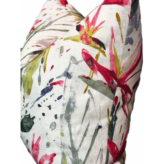 Abstract Vibrant Fuscia Botanical Linen Pillows - A Pair For Sale - Image 3 of 4