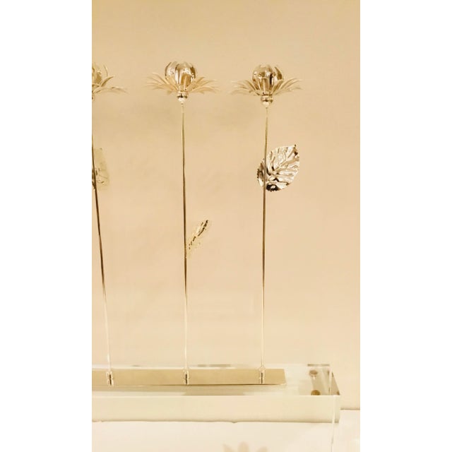 Stylish Modern Silver Booms on Crystal Sculpture , silver finished metal, large crystal base, showroom floor sample