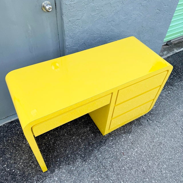 Postmodern Postmodern Yellow Gloss Laminate Waterfall Desk For Sale - Image 3 of 6