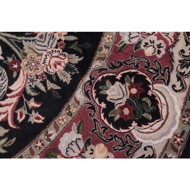 Shabby Chic Art Nouveau 1990's Medallion Pak-Persian Black/Pink Wool Round Rug- 5'11'' X 6'2'' For Sale - Image 3 of 9