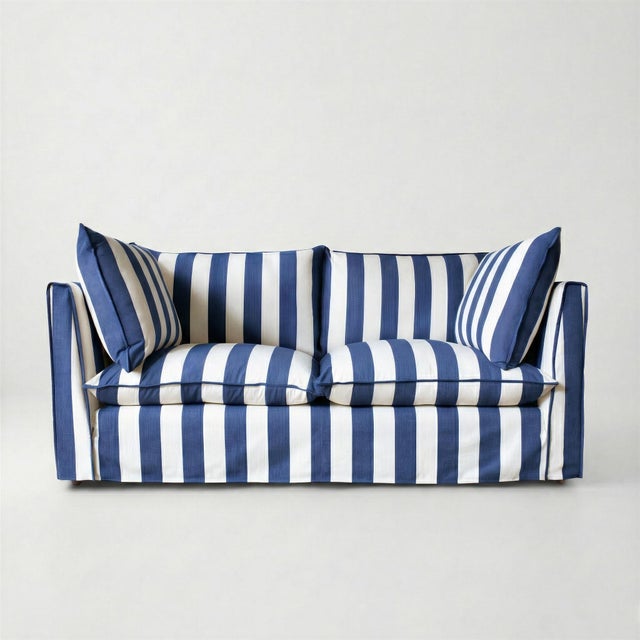Sophie Conran Coco 2.5 Seater Sofa - Sea Holly Blue Stripes with Knife Edge Cushion For Sale - Image 12 of 12