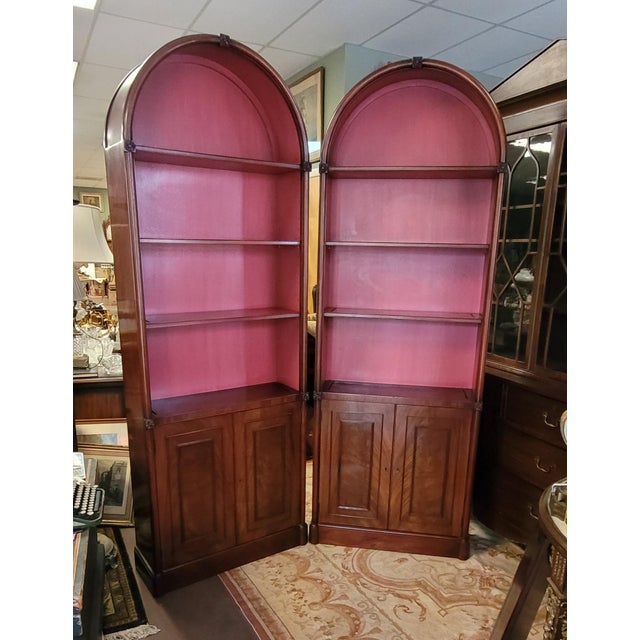 Pair of Fine 1950s Arch Top Tall Bookcases For Sale - Image 14 of 15