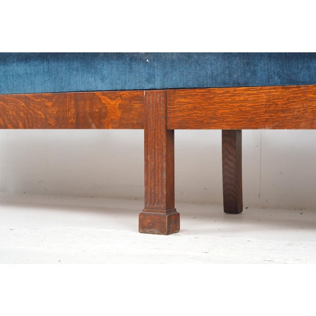 Mid 20th Century Traditional 96.375 In. Blue Velvet Walnut Settee Bench For Sale - Image 6 of 11