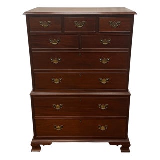 Vintage Craftique Chippendale Style Solid Mahogany Chest on Chest of Drawers For Sale