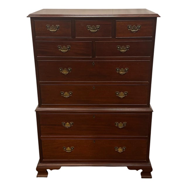 Vintage Craftique Chippendale Style Solid Mahogany Chest on Chest of Drawers For Sale