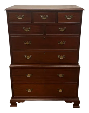 Vintage Craftique Chippendale Style Solid Mahogany Chest on Chest of Drawers
