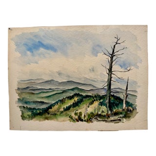 Henry Emil Salloch Original Watercolor on Paper Mountain Valley Overlook, 1950. For Sale