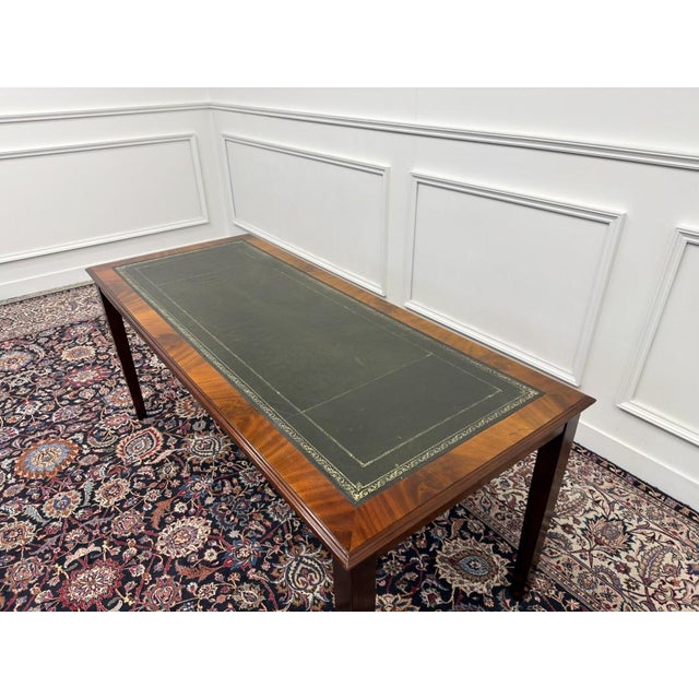 English Wood Writing Desk with Leather Top For Sale - Image 10 of 14
