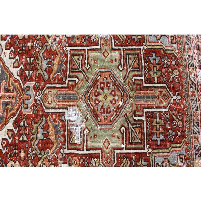 Antique Persian Heriz Rug Featuring Geometric Medallion Design in Rust and Ivory 4'8 X 6'2 For Sale In Atlanta - Image 6 of 13