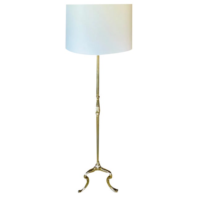 Vintage Floor Lamp with Gilded Brass Decor, 1960s For Sale