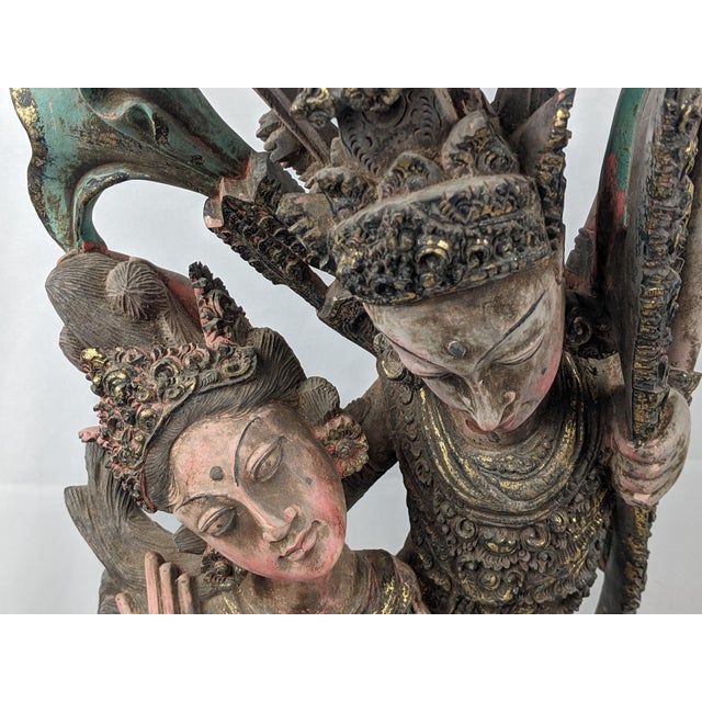 Figurative Large Vintage Balinese Polychrome Carved Wood Rama and Sita Sculpture, 32" For Sale - Image 3 of 17