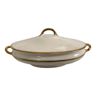 Vintage Pope Gosser Gold Trimmed Tureen & Platter Set- 2 Pieces For Sale