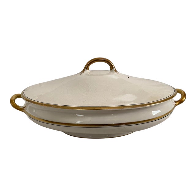 Vintage Pope Gosser Gold Trimmed Tureen & Platter Set- 2 Pieces For Sale
