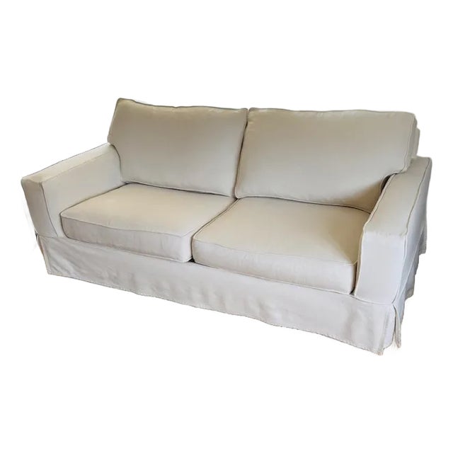 Contemporary Pottery Barn Slipcovered Sofa For Sale