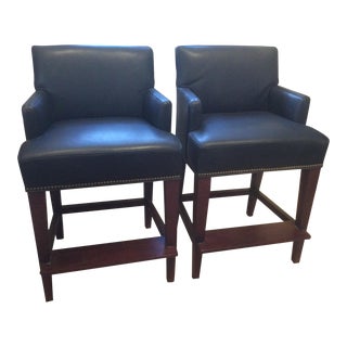 Lee Industries Leather Counter Stools With Nailhead - A Pair For Sale