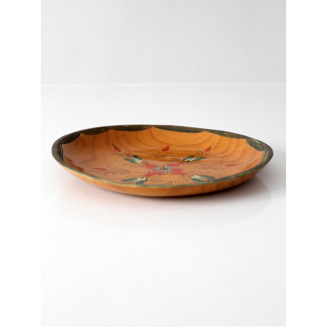 Wood Vintage Hand-Painted Folk Art Wooden Bowl For Sale - Image 7 of 9