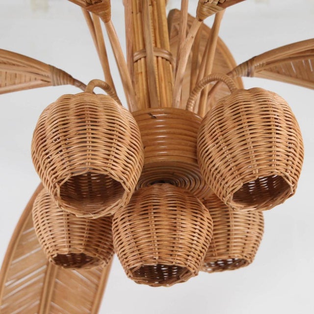 Mid-Century Modern Large Palm Tree Rattan Chandelier For Sale - Image 3 of 18