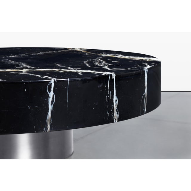 Black Italian Modern Round Faux Marble and Steel Coffee Table by Willy Rizzo For Sale - Image 8 of 12
