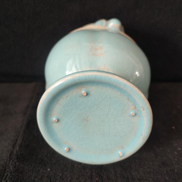 Chinese Ceramic Vase,Ru Ware Celadon Glaze Porcelain Vase Hand Carved Four Goat Head Statue For Sale - Image 4 of 9