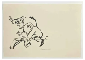 Mino Maccari, Guillotine, Ink Drawing, 1960s
