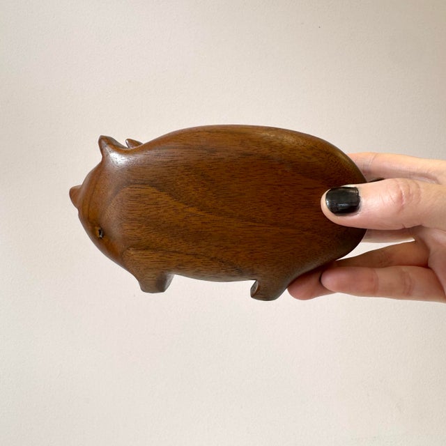 Brown Vintage Wooden Pig Stash Box For Sale - Image 8 of 8
