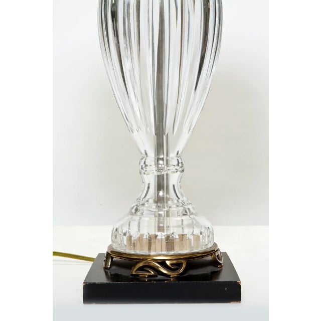 Mid 20th Century Vintage Waterford Style Crystal Lamp on Brass & Ebony Wood Base For Sale In Los Angeles - Image 6 of 9
