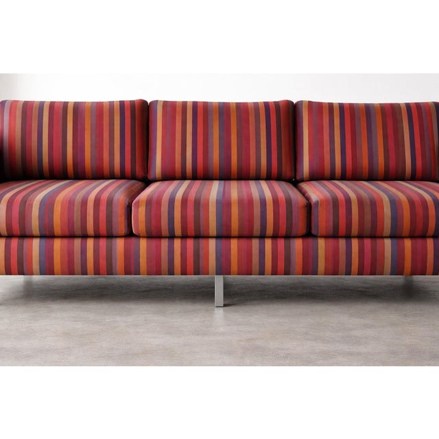 Title: Modern Designer-Style Striped Sofa with Exposed Brushed Metal Frame, Late 20th Century --- Mobile-Ready...