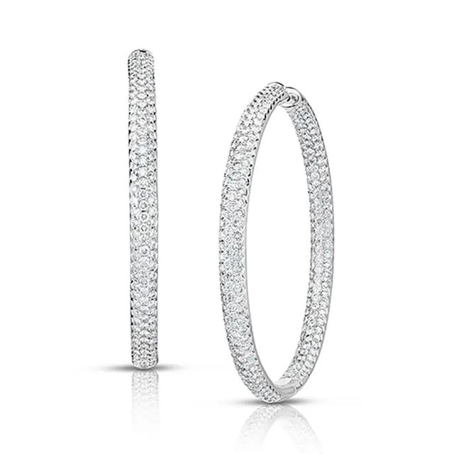 18k Inside / Outside hoop earrings with 5.95 carats of pave set rround brilliant diamonds. 13.42 grams