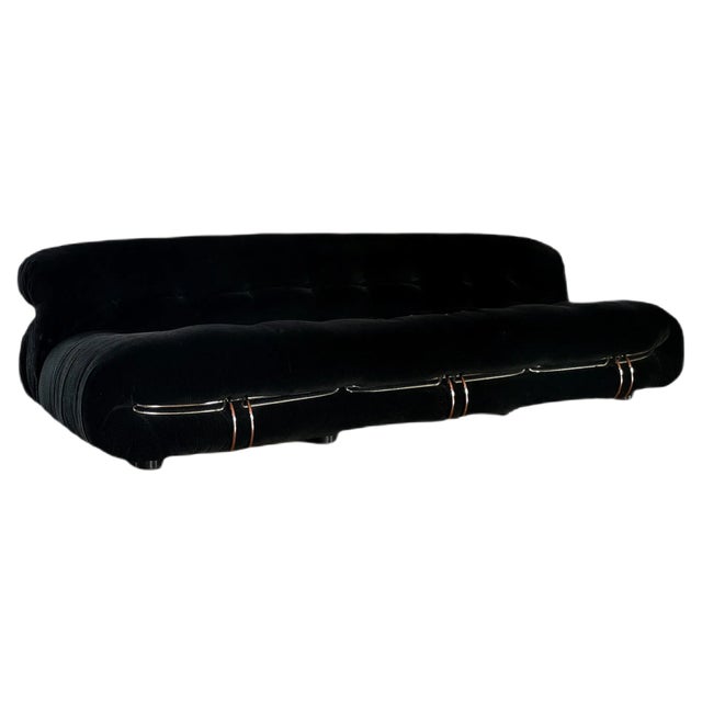 Black Corduroy 3-Seater Soriana Sofa by Afra & Tobia Scarpa for Cassina, 1972 For Sale