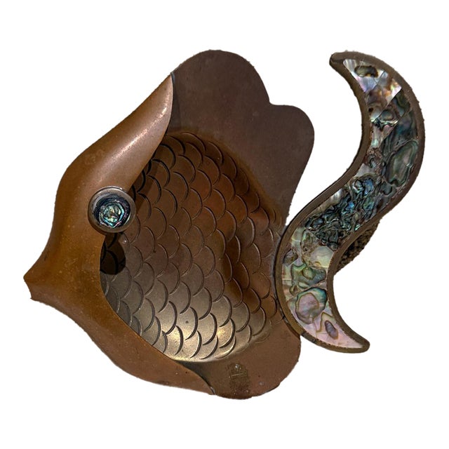 Decorative Fish Dish Ashtray, Brass & Abalone, 1990s After Los Castillo For Sale
